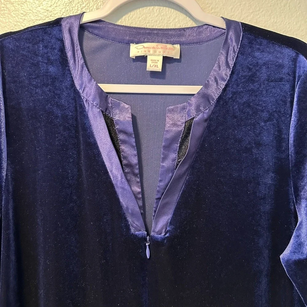 Oscar de la Renta (L-XL) Pink‎ Label Velour Velvet Satin Caftan Purple Blue Robe